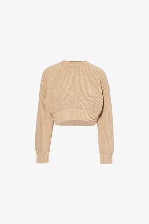 Bottega Veneta Womens Crop Round-Neck Wool and Cashmere-Blend Jumper