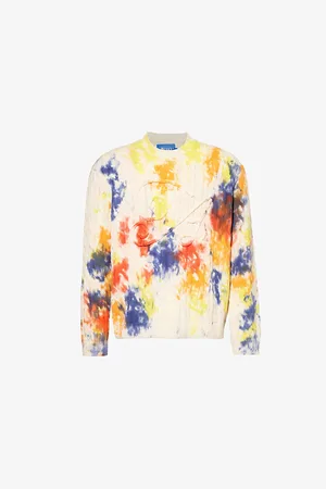 AWAKE NY Mens Braided-Applique Long-Sleeve Cotton-Knit Jumper
