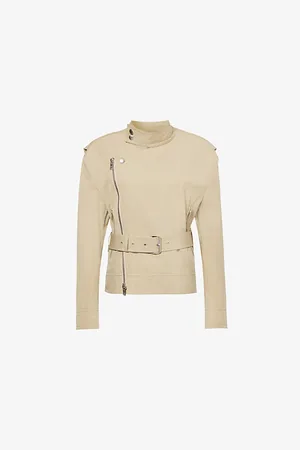 Bottega Veneta Womens Belted Zip-Pockets Relaxed-Fit Cotton-Blend Jacket
