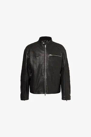 Represent Mens x Belstaff Logo-Embroidered Leather Jacket