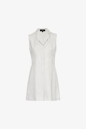 THEORY Womens Notched-Lapel Sleeveless Linen-Blend Mini Dress