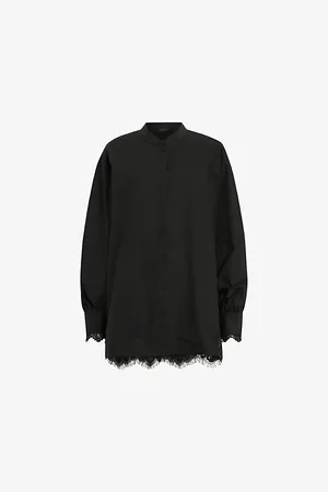AllSaints Womens Ethel Lace-Panel Organic-Cotton Shirt