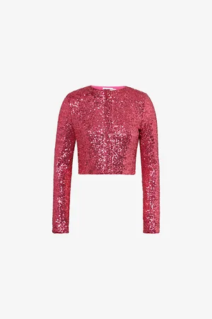 GOOD AMERICAN Womens Sequin-Embellishment Long-Sleeves Woven Top