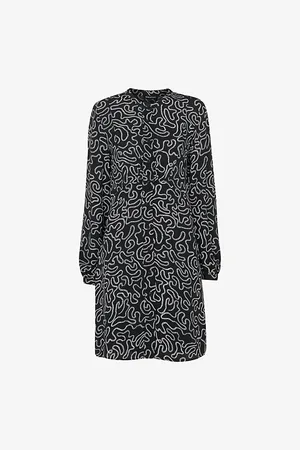 Whistles Womens Chain-Print Round-Neck Woven Mini Shirt Dress