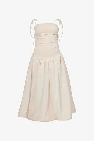 Amy Lynn Womens Alexa Puffed-Hem Stretch-Woven Midi Dress