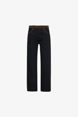 Frame Womens The Equestrian Suede-Trims Straight-Leg Mid-Rise Organic-Denim Jeans