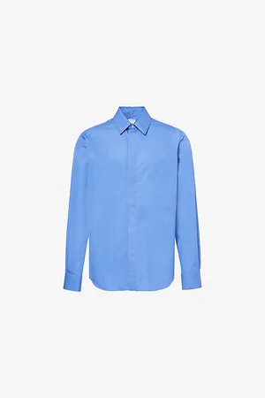 Bottega Veneta Mens Spread-Collar Brand-Embroidery Cotton Shirt