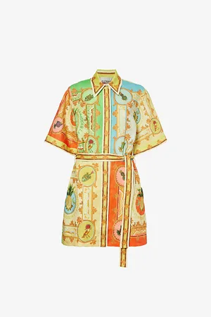 ALÉMAIS Womens La Musica Short-Sleeve Linen Mini Dress