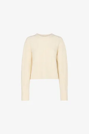 Whistles Womens Cable-Knit Round-Neck Wool-Blend Jumper