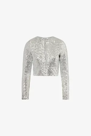 GOOD AMERICAN Womens Sequin-Embellishment Long-Sleeves Woven Top