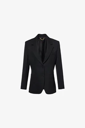 Victoria Beckham Womens Single-Breasted Patch-Pockets Relaxed-Fit Woven-Blend Blazer