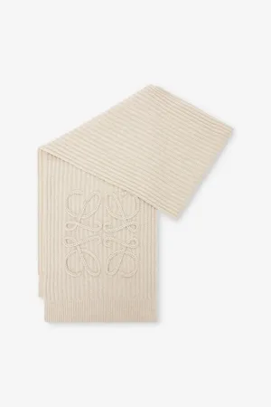Loewe Womens Anagram Logo-Embroidered Wool Scarf