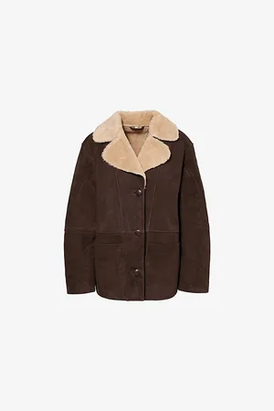 Reformation Womens Luca Shearling-Trimmed Suede Jacket