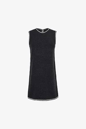 THEORY Womens Sleeveless Contrast-Stitching Wool-Blend Mini Dress