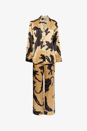 Olivia von Halle Womens Lila Panther-Print Silk Pyjamas