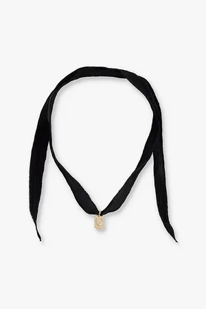 Mizuki Horseshoe Tag 14ct Yellow-Gold, Silk and 0.03ct Diamond Necklace