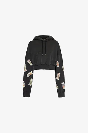 AVAVAV Womens Crop Kangaroo-Pocket Cotton-Jersey Hoody