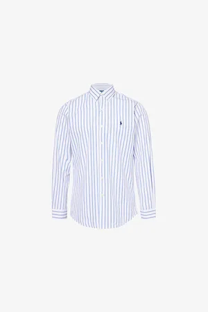 Ralph Lauren Mens Stripe-Pattern Embroidered-Branded Custom-Fit Stretch-Cotton Shirt