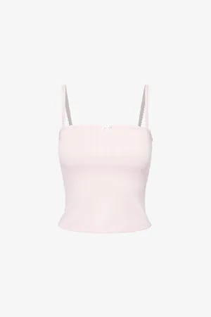 Lounge Underwear Womens Pointelle Square-Neck Stretch-Woven Pyjama Top