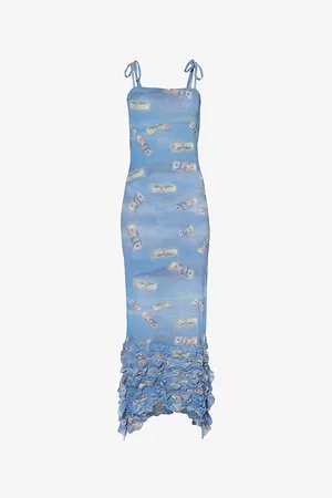 AVAVAV Womens Graphic-Print Ruched Stretch-Woven Maxi Dress