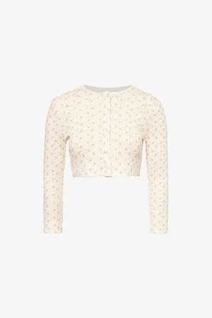 Cou Cou Intimates Womens Round-Neck Floral-Print Organic-Cotton Cardigan