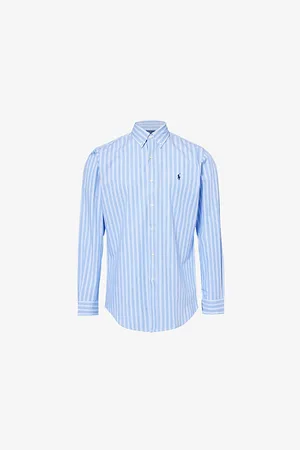 Ralph Lauren Mens Stripe-Pattern Embroidered-Branded Custom-Fit Stretch-Cotton Shirt