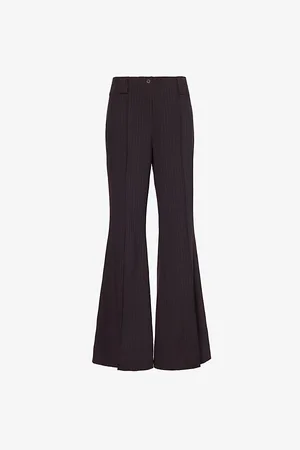 AVAVAV Womens Flared Striped-Print Straight-Leg High-Rise Wool Trousers