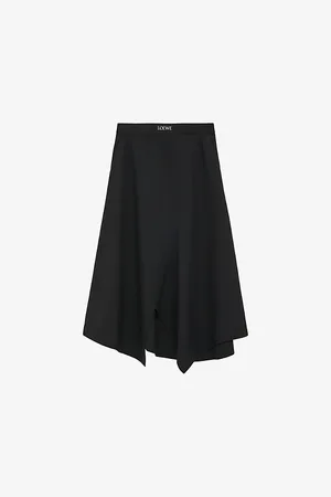 Loewe Womens Asymmetric-Hem Wool-Blend Midi Skirt