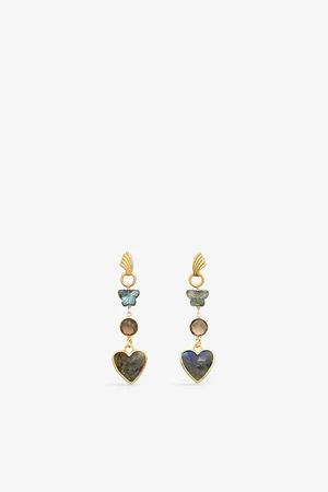 Brinker & Eliza Womens Harlow 24ct Antique Yellow-Gold Plated Brass, Labradorite and Quartz Drop Earrings