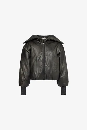 Jaded London Womens High-Neck Padded Relaxed-Fit Faux-Leather Jacket