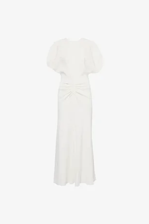 Victoria Beckham Womens Gathered Ruffle-Sleeve Woven Midi Dress
