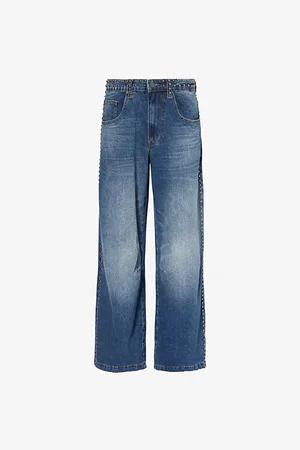 Jaded London Womens Colossus Studded Wide-Leg High-Rise Denim Jeans