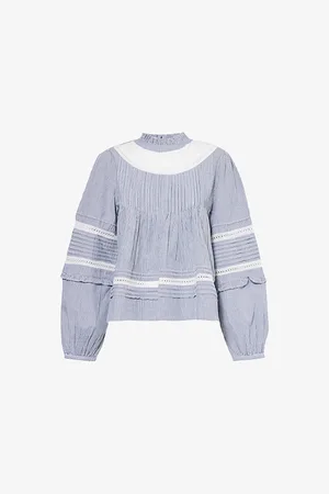 Skall Studio Womens Belle Embroidered Striped Cotton Blouse
