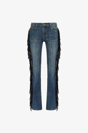 Jaded London Womens El Topo Fringed Straight-Leg Low-Rise Stretch-Denim Jeans