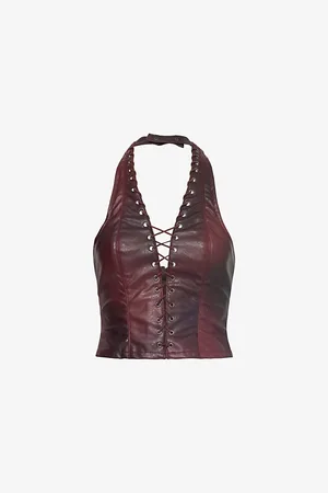 Jaded London Womens Lynx Stitch-Embellishment Faux-Leather Top