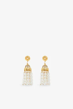 Brinker & Eliza Womens Briar 24ct Antique Yellow-Gold Plated Brass and Freshwater- Drop Earrings