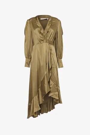 ZIMMERMANN Womens Wrap-Front Ruffle-Trim Silk Midi Dress