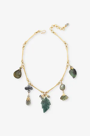 Brinker & Eliza Womens Folklore 24ct Antique Yellow-Gold Plated Brass, Moss Agate and Labradorite Pendant Necklace