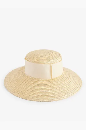 Bonita Womens Boater Ribbon-Embellished Wide-Brim Straw Hat