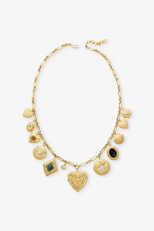 Brinker & Eliza Womens Keepsake 24ct Antique Yellow- Plated Brass and Gemstone Locket Necklace