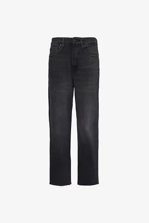 GOOD AMERICAN Womens Good Boy Five-Pockets Crop-Straight-Leg High-Rise Stretch-Woven Blend Jeans