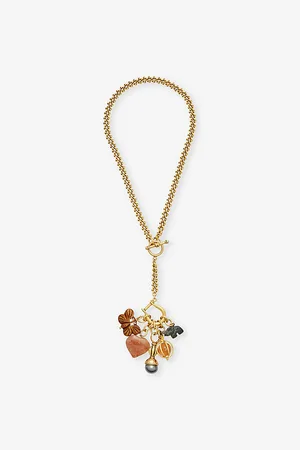 Brinker & Eliza Womens Memento 24ct Antique Yellow-Gold Plated Brass and Gemstone Necklace