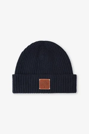 MULBERRY Womens Solid Logo-Patch Ribbed Wool Beanie Hat
