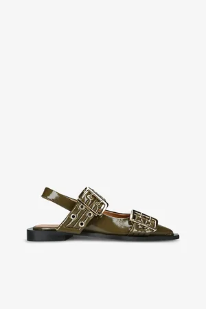 Ganni Womens Buckle-Embellished Faux-Leather Pumps
