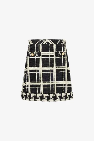 VALENTINO GARAVANI Womens Tweed Check-Print Wool-Blend Mini Skirt