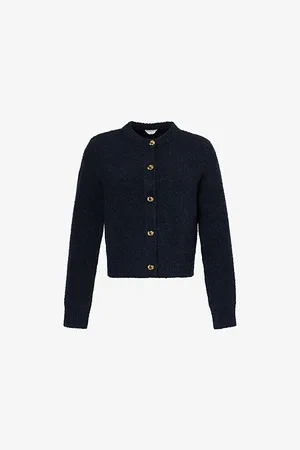 Bottega Veneta Womens Bouclé Knot-Design-Button Knitted Cardigan