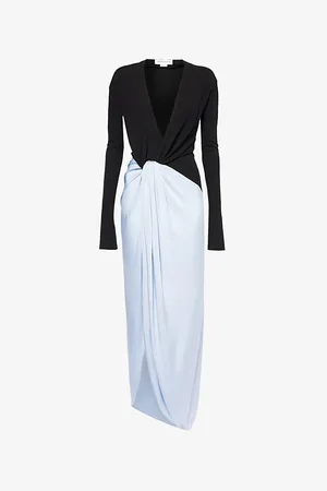 Victoria Beckham Womens V-Neck Contrast-Panel Stretch-Jersey Gown