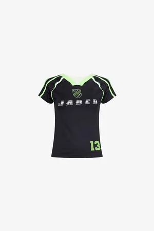 Jaded London Womens No.13 Football V-Neck Stretch-Woven T-Shirt