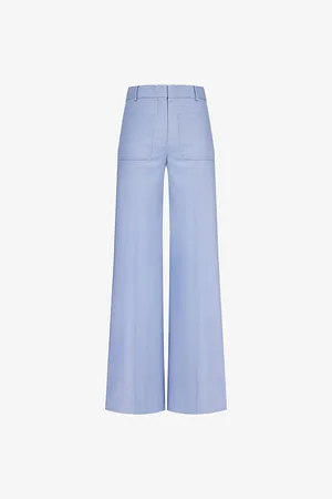 Victoria Beckham Womens Alina High-Rise Wide-Leg Stretch-Twill Trousers