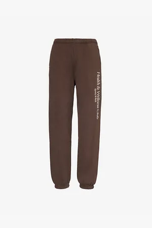 Sporty & Rich Womens Brand-Print Two-Slip-Pockets Straight-Leg High-Rise Cotton-Jersey Jogging Bottoms